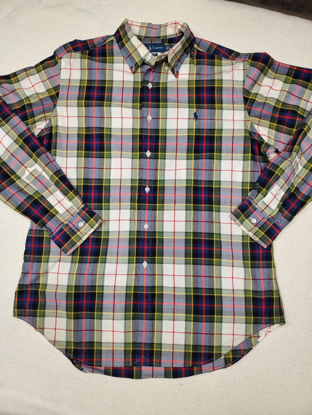 Polo Ralph Lauren Classic Fit Madras Plaid Shirt Large Green Blue Red Pony
